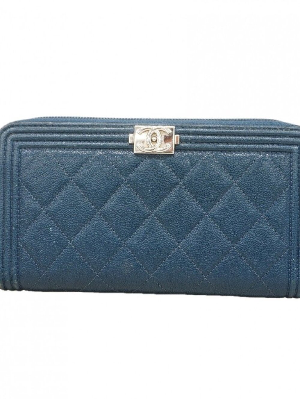 Chanel Wallet Caviar Leather Navy Silver